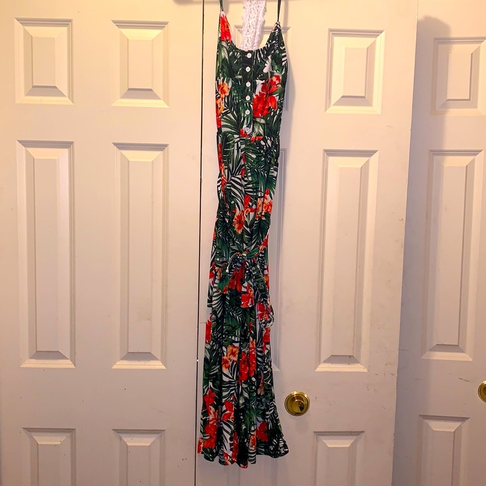 One piece straps pants jumpsuit with belt